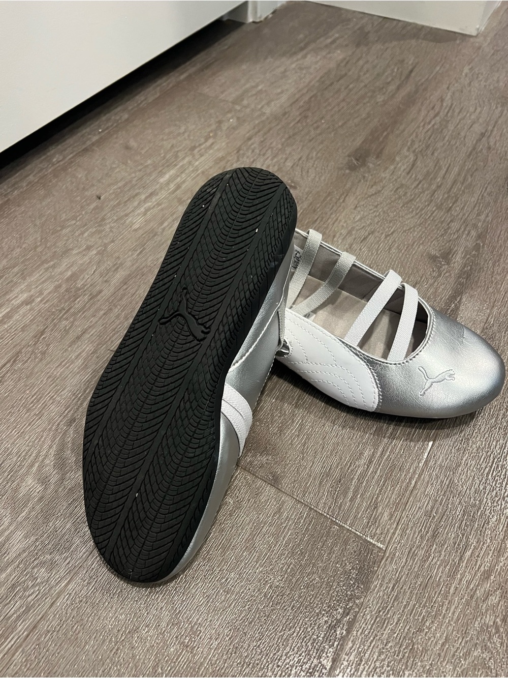 Puma Silver and White Elastic-Strap Ballet Flats - Picture 3 of 3